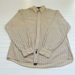 Tommy Hilfiger Yellow Button Down w/ Blue Stripes Mens XL